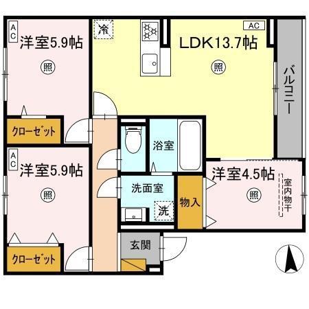 D‐KISARIA大和(3LDK/2階)の間取り写真