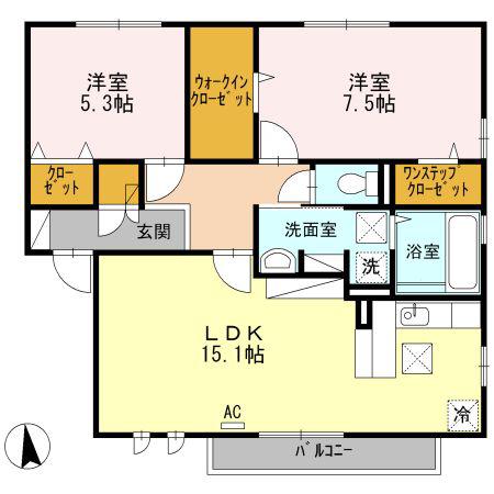 レディーバード(2LDK/1階)の間取り写真