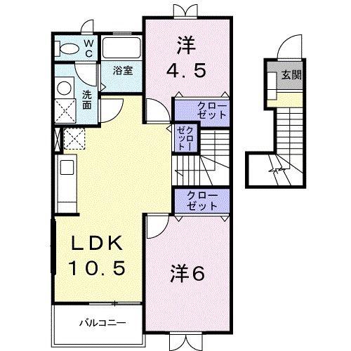 レジデンス田口(2LDK/2階)の間取り写真