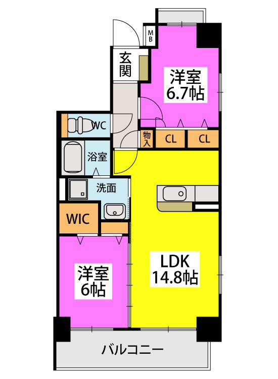 アウラ ビータ平尾(2LDK/9階)の間取り写真