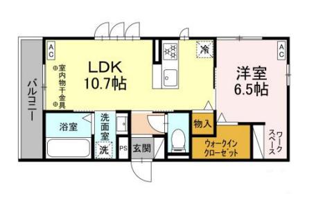 ヒルクレスト錦町(1LDK/2階)の間取り写真