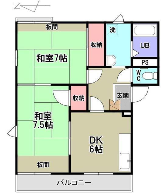 サンハイム(2DK/2階)の間取り写真