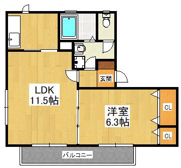 サンハイツE(1LDK/1階)の間取り写真