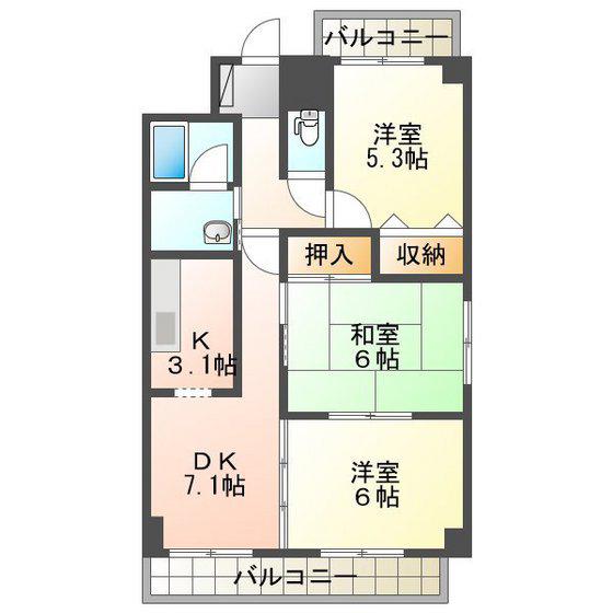 グランツ西条(3LDK/3階)の間取り写真