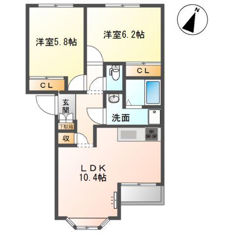 ナミアピア(2LDK/2階)の間取り写真
