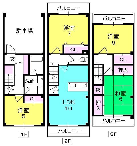 西田町テラスハウス(4LDK/1階)の間取り写真