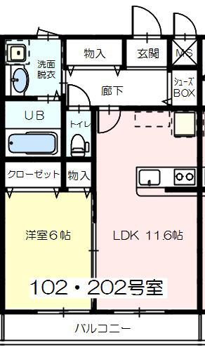 リリーゲート(1LDK/2階)の間取り写真