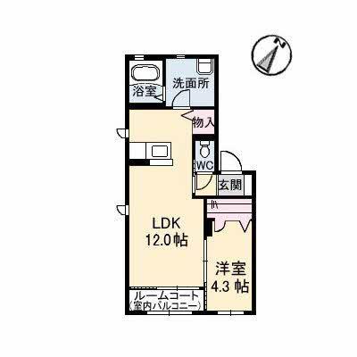 プリムヴェール 弐番館(1LDK/1階)の間取り写真