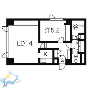 グランデュール旭ヶ丘(1LDK/5階)の間取り写真