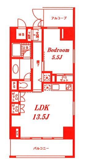 ロジュマン湘南(1LDK/10階)の間取り写真