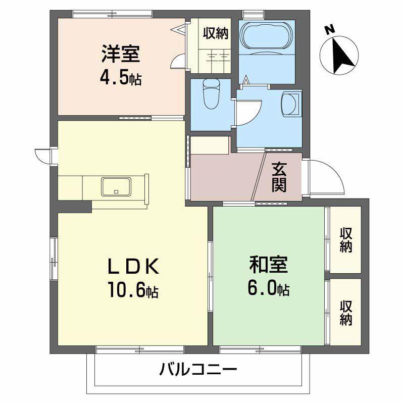 シャーメゾン沖洲 5番館(2LDK/1階)の間取り写真