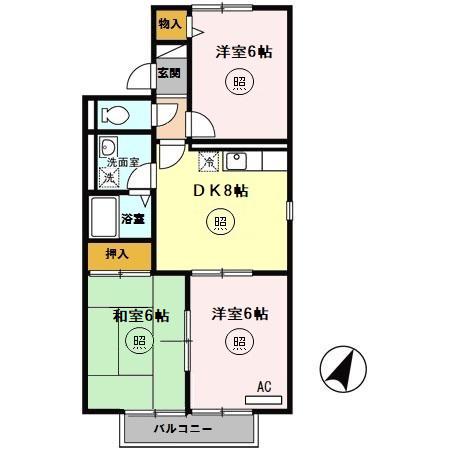 プリシェール西明石(3DK/1階)の間取り写真