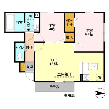 エストカーサ(2LDK/1階)の間取り写真