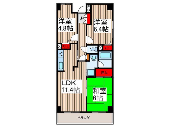 ツインズ浦和(3LDK/2階)の間取り写真