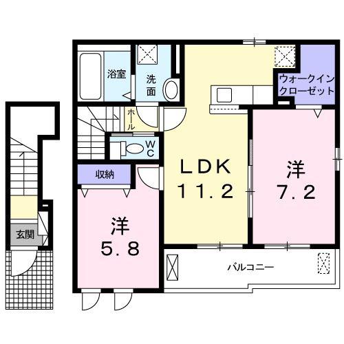 スカイノート・ウエスト(2LDK/2階)の間取り写真