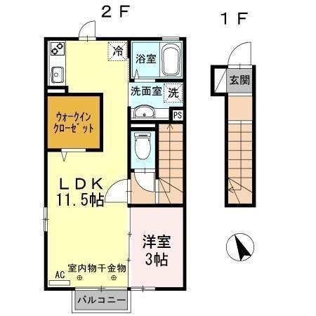 ウィルファーレ大町(1LDK/2階)の間取り写真