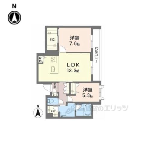 グランシャーメゾン新大宮(2LDK/2階)の間取り写真