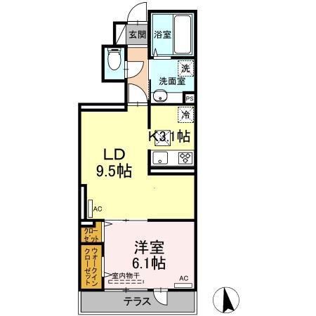 アナシエ下連雀(1LDK/1階)の間取り写真