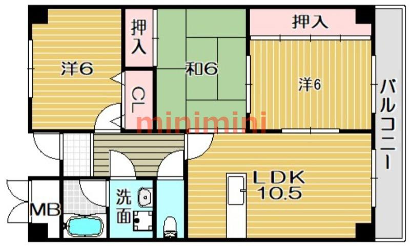 ルーインズ高槻(3LDK/3階)の間取り写真