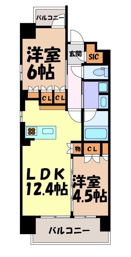 オーパスレジデンス名古屋ステーション(2LDK/3階)の間取り写真