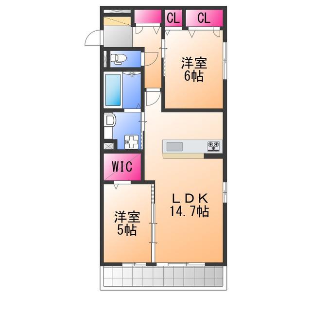 シャ・ブラン(2LDK/1階)の間取り写真