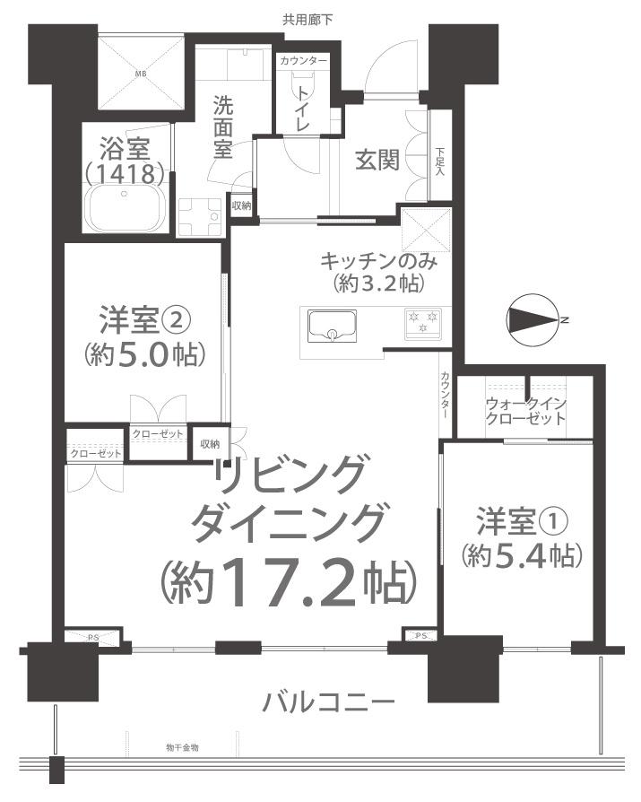 プラウドタワー岡山(3LDK/28階)の間取り写真