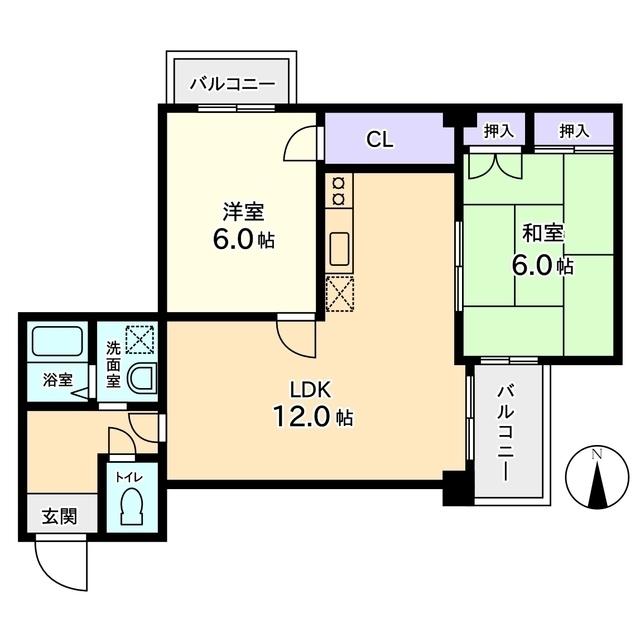 信開ウエラコート大領中(2LDK/2階)の間取り写真
