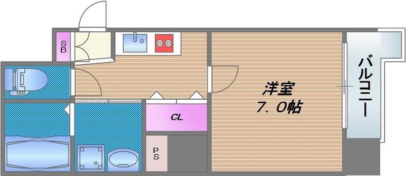 PARK HILLS 玉造 AGERATEパークヒルズ玉造アジェラー(1K/2階)の間取り写真