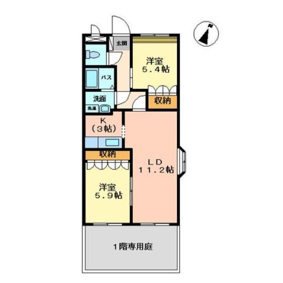 アーバンシティ匠(2LDK/1階)の間取り写真