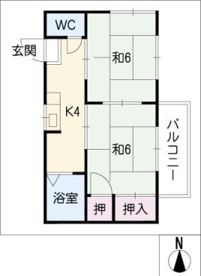 タウニー藤一B(2K/2階)の間取り写真