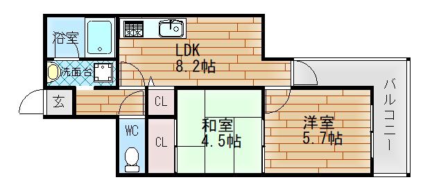 アーバンエクセルイチヨシ(2DK/6階)の間取り写真