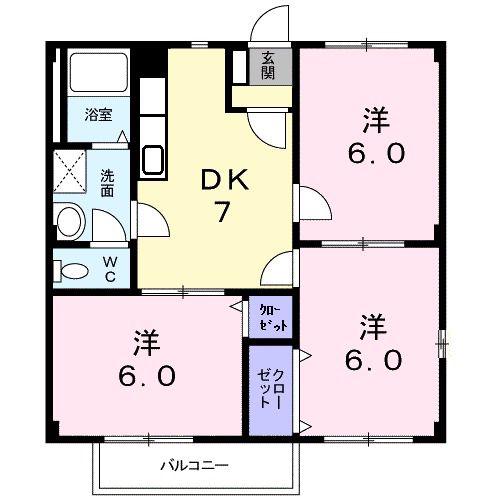 レインボーハイツ(3DK/1階)の間取り写真