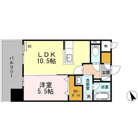 ABITI浜町(1LDK/2階)の間取り写真