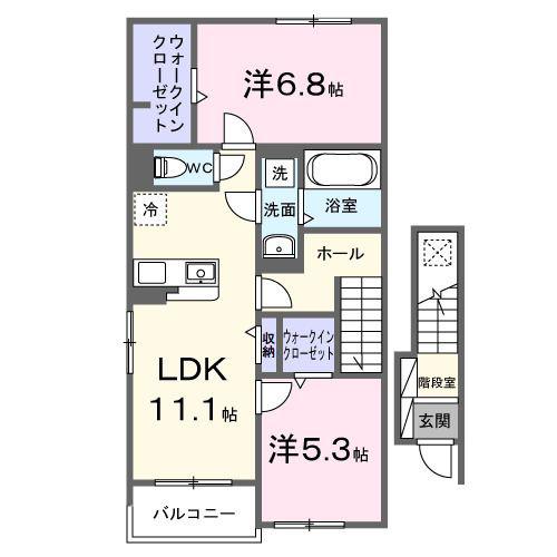 ヒカルサ船橋小室サウスI(2LDK/2階)の間取り写真