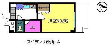 エスペランサ政所(1K/3階)の間取り写真