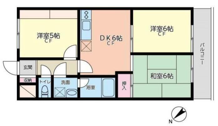 鶴見ガーデンハイムB(3DK/3階)の間取り写真
