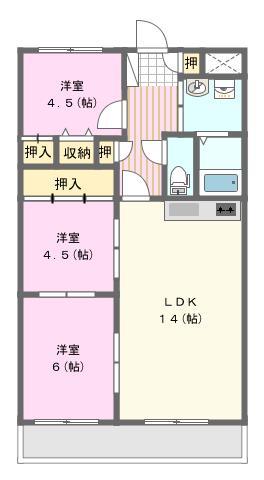 マンションブリッランテ(3LDK/3階)の間取り写真