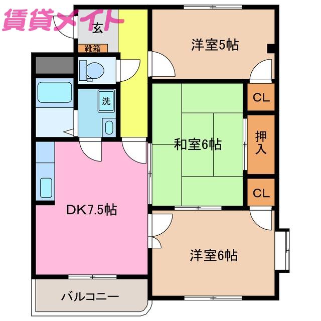 アベニール(3DK/2階)の間取り写真