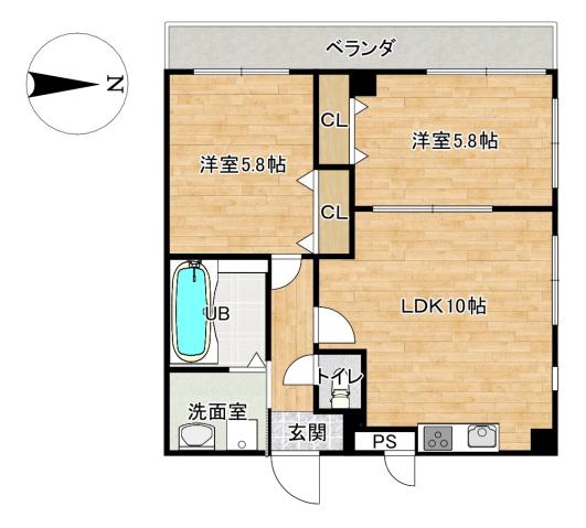 レレーヴロゼ(2LDK/4階)の間取り写真