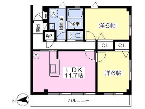 グリーンハイム土屋II(2LDK/2階)の間取り写真
