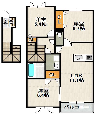 シエロブリュ(3LDK/2階)の間取り写真