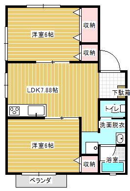 チェリーハイツ(2DK/2階)の間取り写真