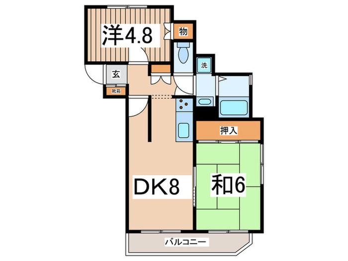 ドゥエル研(2DK/1階)の間取り写真