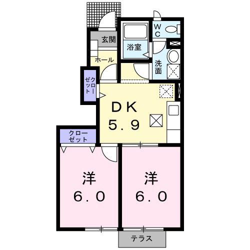 ヴィラサンライズ(2DK/1階)の間取り写真