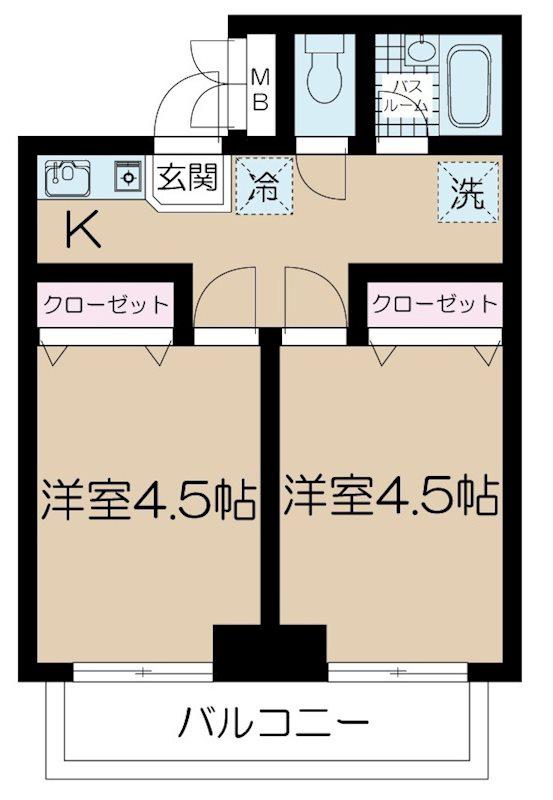 アムール戸山(2K/1階)の間取り写真