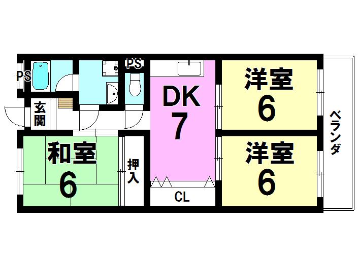 ロイヤルヒルズ嵯峨(3DK/4階)の間取り写真