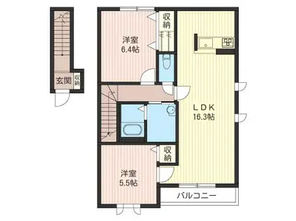 ミモザ弐番館 積水ハウスシャーメゾン(2LDK/2階)の間取り写真