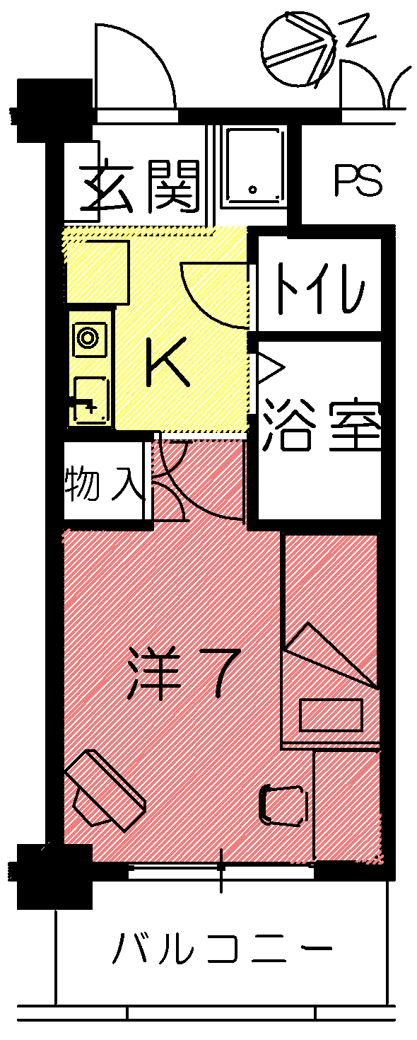 グランディール松尾(1K/3階)の間取り写真