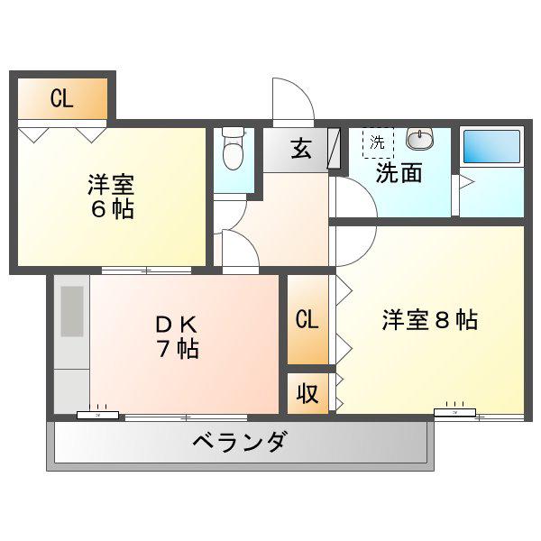 ロータスヒル(2DK/3階)の間取り写真