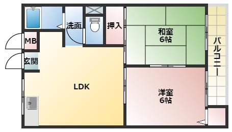 杉本マンションA棟(2LDK/2階)の間取り写真